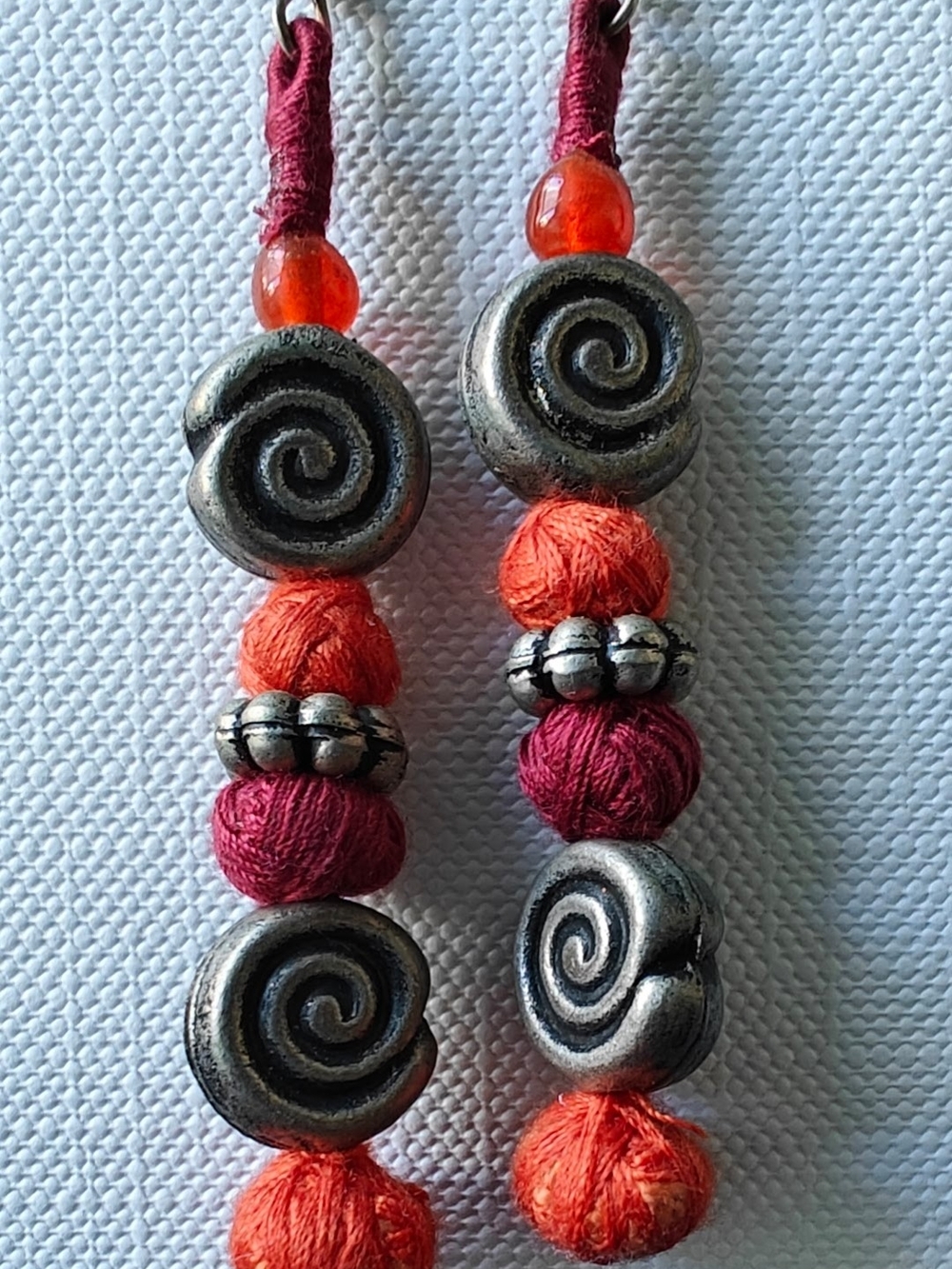 Women’s Red & Orange Thread Bead Drop Earrings - Artisan Style